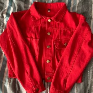 Red denim jacket